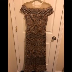 Tadashi Shoji Metallic Lace Illusion Gown